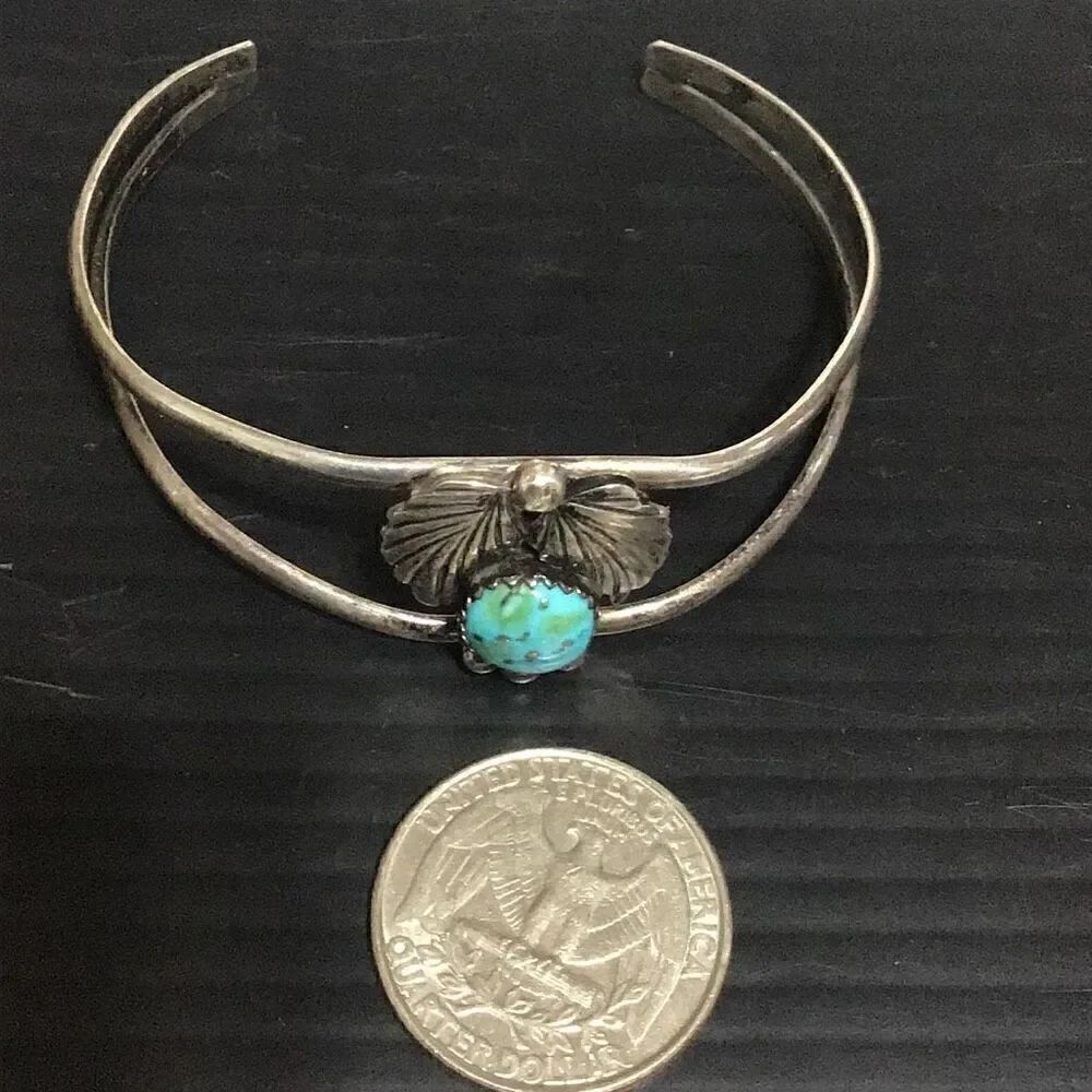 Beautiful vintage, sterling, silver angel wings, and turquoise bracelet